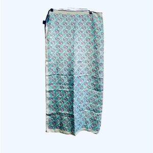 Karaca Silk Scarf Wrap in Teal and Lavender Geometric Print